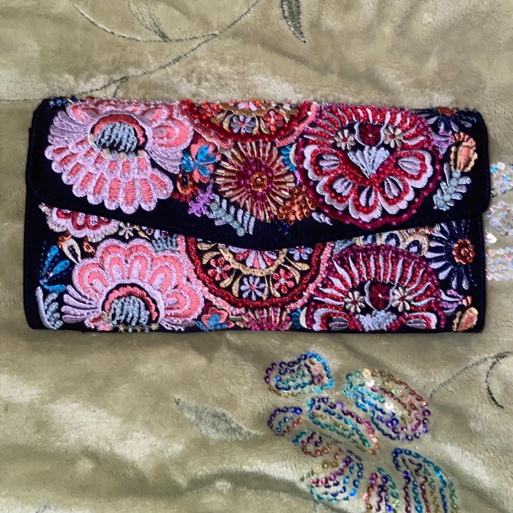 Preston & York Brocade & Bead Envelope Clutch